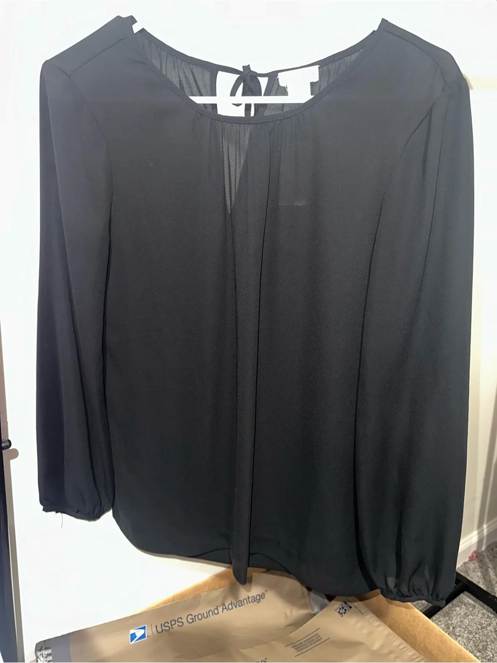 J. Crew Black Long-Sleeve Keyhole Blouse